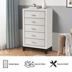 Cómoda de almacenamiento de 5 cajones, alta y moderna, de 51 pulgadas, de madera blanca con tiradores de metal.