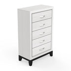 Cómoda de almacenamiento de 5 cajones, alta y moderna, de 51 pulgadas, de madera blanca con tiradores de metal.