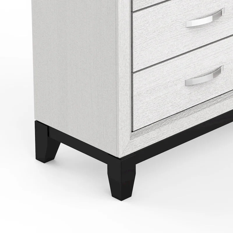 Cómoda de almacenamiento de 5 cajones, alta y moderna, de 51 pulgadas, de madera blanca con tiradores de metal.