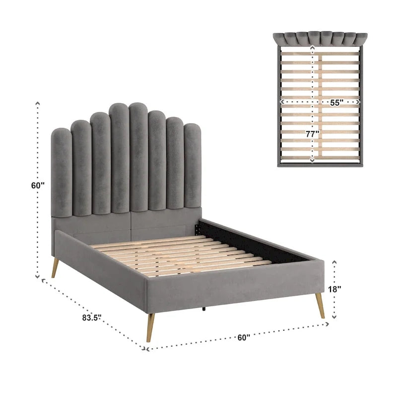 Cama plataforma Eggleston tapizada en terciopelo Art Decó