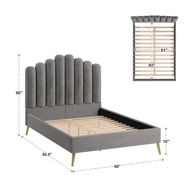 Cama plataforma Eggleston tapizada en terciopelo Art Decó