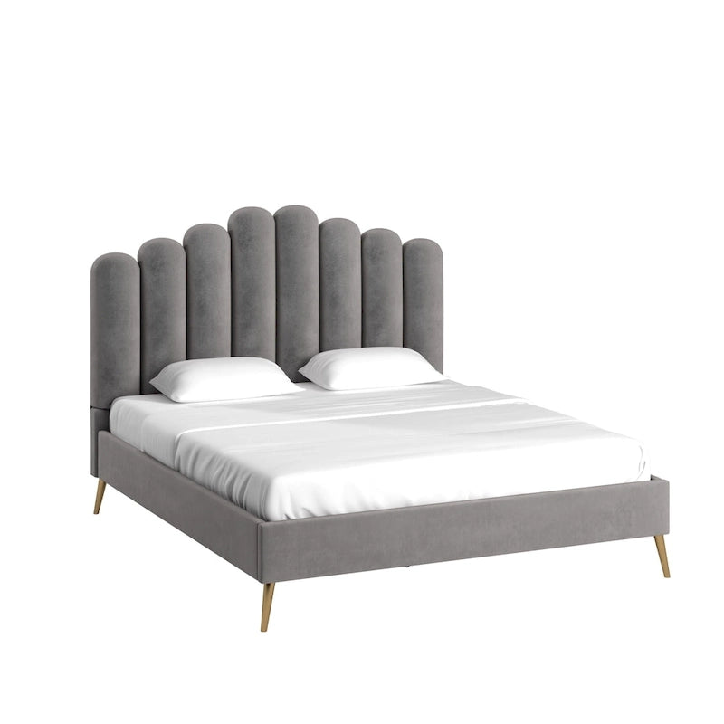 Cama plataforma Eggleston tapizada en terciopelo Art Decó