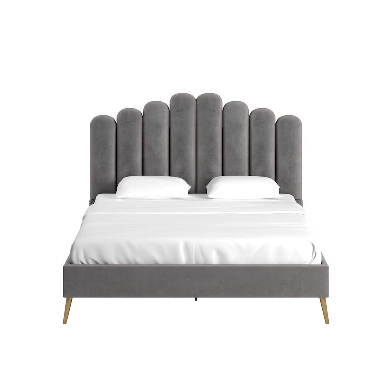 Cama plataforma Eggleston tapizada en terciopelo Art Decó