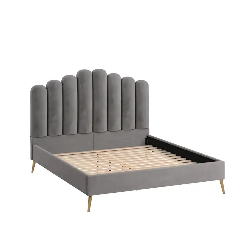 Cama plataforma Eggleston tapizada en terciopelo Art Decó