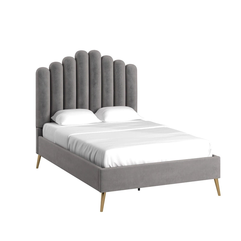Cama plataforma Eggleston tapizada en terciopelo Art Decó