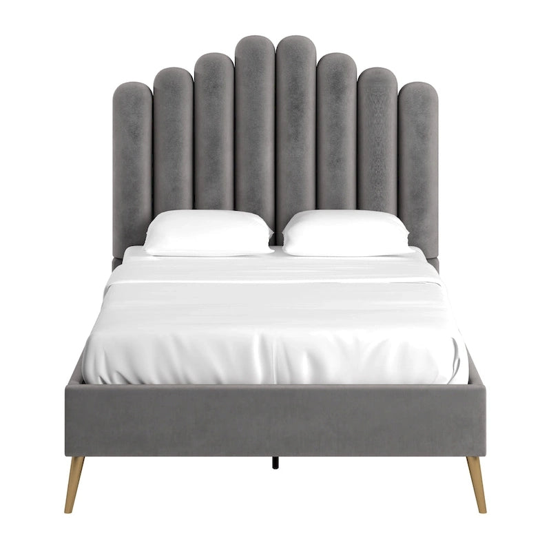 Cama plataforma Eggleston tapizada en terciopelo Art Decó