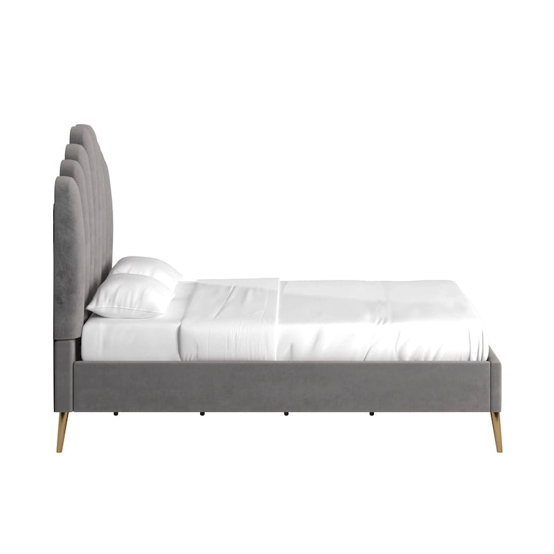 Cama plataforma Eggleston tapizada en terciopelo Art Decó
