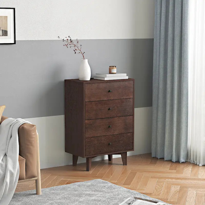 Auburn Brown Solid Wood Dresser with Retro Handle