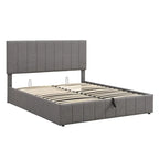 Cama plataforma tapizada en lino tamaño Queen con sistema de almacenamiento elevable