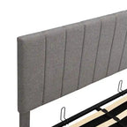 Cama plataforma tapizada en lino tamaño Queen con sistema de almacenamiento elevable