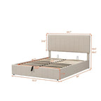 Cama plataforma tapizada en lino tamaño Queen con sistema de almacenamiento elevable