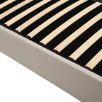 Cama plataforma tapizada en lino tamaño Queen con sistema de almacenamiento elevable