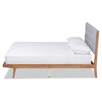 Cama de plataforma de madera tapizada de tela de transición - Gris claro