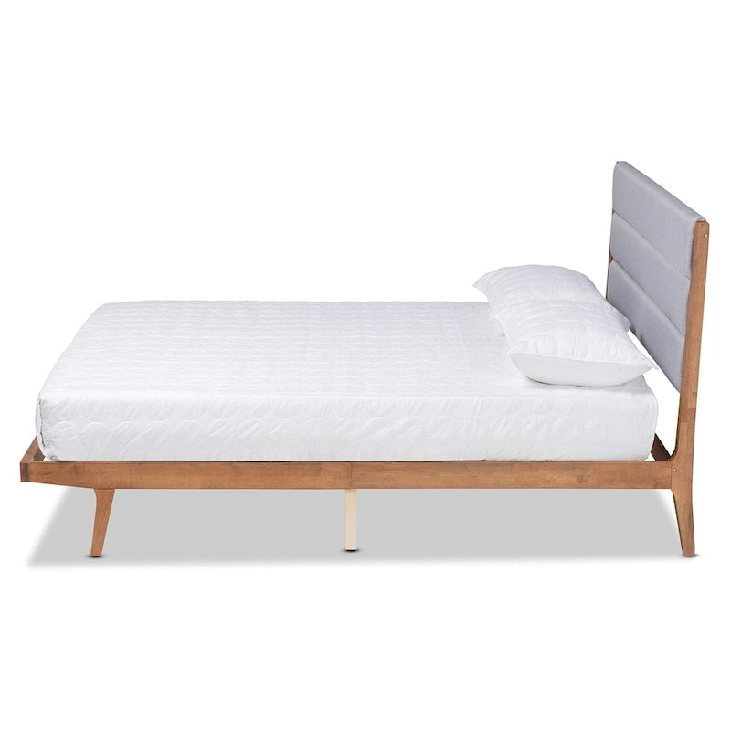 Cama de plataforma de madera tapizada de tela de transición - Gris claro