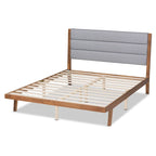 Cama de plataforma de madera tapizada de tela de transición - Gris claro