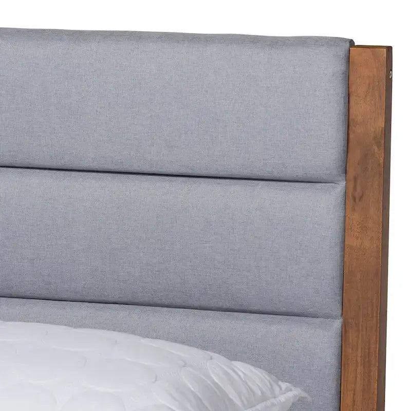 Cama de plataforma de madera tapizada de tela de transición - Gris claro