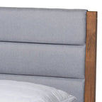 Cama de plataforma de madera tapizada de tela de transición - Gris claro