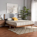 Cama de plataforma de madera tapizada de tela de transición - Gris claro