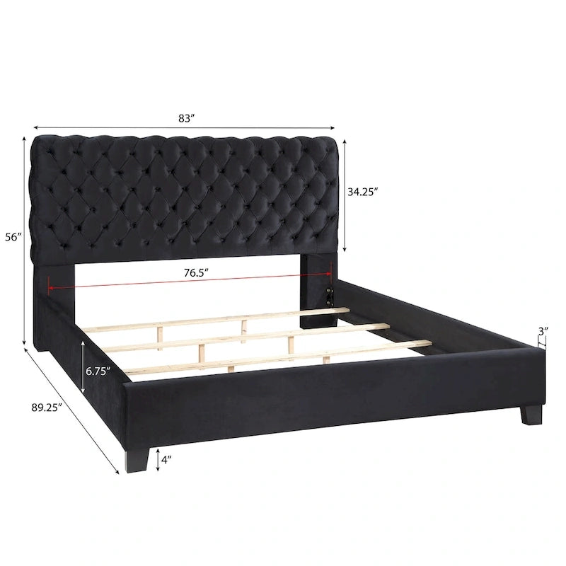 Cama Tapizada de Terciopelo Apoera con Botones