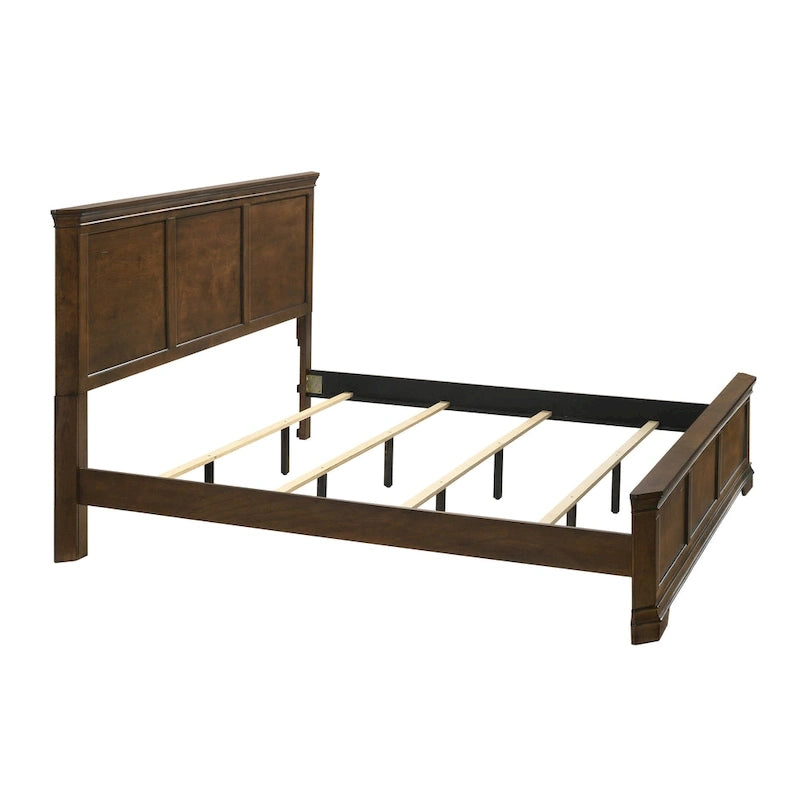Cama tradicional de paneles de madera Maderne, acabado nogal antiguo