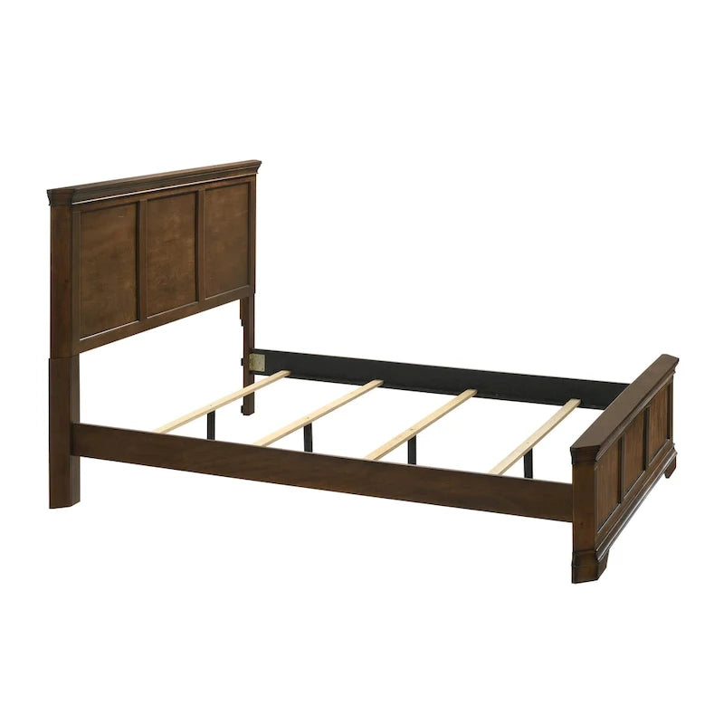 Cama tradicional de paneles de madera Maderne, acabado nogal antiguo