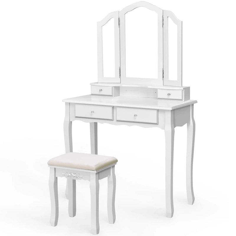 Vanity Table Set Makeup Dressing Table with Tri-Folding Mirror