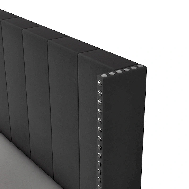 Base de cama tapizada con capitoné tamaño Queen, perfil bajo de terciopelo, tipo plataforma con cabecera de ala elevada