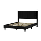 Base de cama tapizada con capitoné tamaño Queen, perfil bajo de terciopelo, tipo plataforma con cabecera de ala elevada