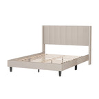 Base de cama tapizada con capitoné tamaño Queen, perfil bajo de terciopelo, tipo plataforma con cabecera de ala elevada