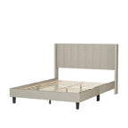 Base de cama tapizada con capitoné tamaño Queen, perfil bajo de terciopelo, tipo plataforma con cabecera de ala elevada