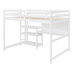 Cama alta de madera tamaño completo con estantes, escritorio y pizarra - Gris