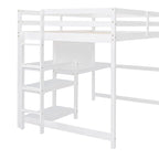 Cama alta de madera tamaño completo con estantes, escritorio y pizarra - Gris