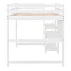 Cama alta de madera tamaño completo con estantes, escritorio y pizarra - Gris