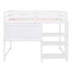 Cama alta de madera tamaño completo con estantes, escritorio y pizarra - Gris