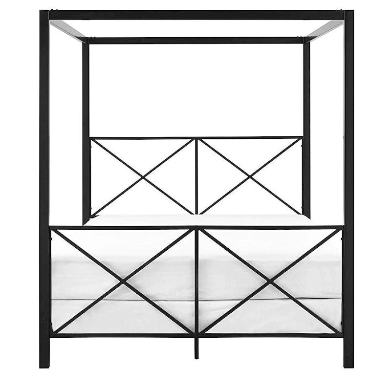 Armazón de cama con dosel de metal negro moderno tamaño Queen