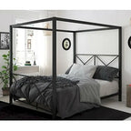 Armazón de cama con dosel de metal negro moderno tamaño Queen