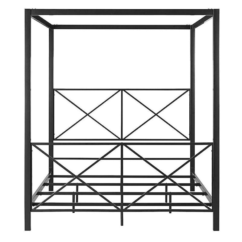 Armazón de cama con dosel de metal negro moderno tamaño Queen