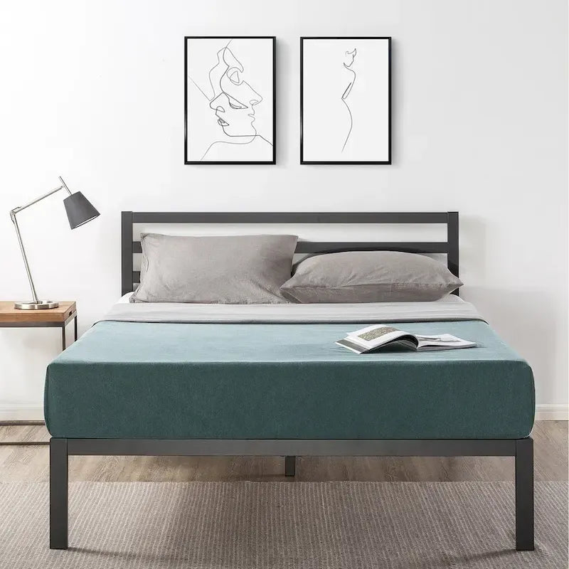 Cama de plataforma metálica de 14 pulgadas con soporte de listones de madera