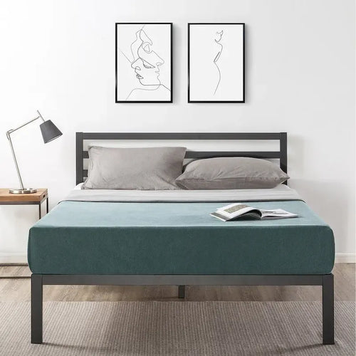 Cama de plataforma metálica de 14 pulgadas con soporte de listones de madera