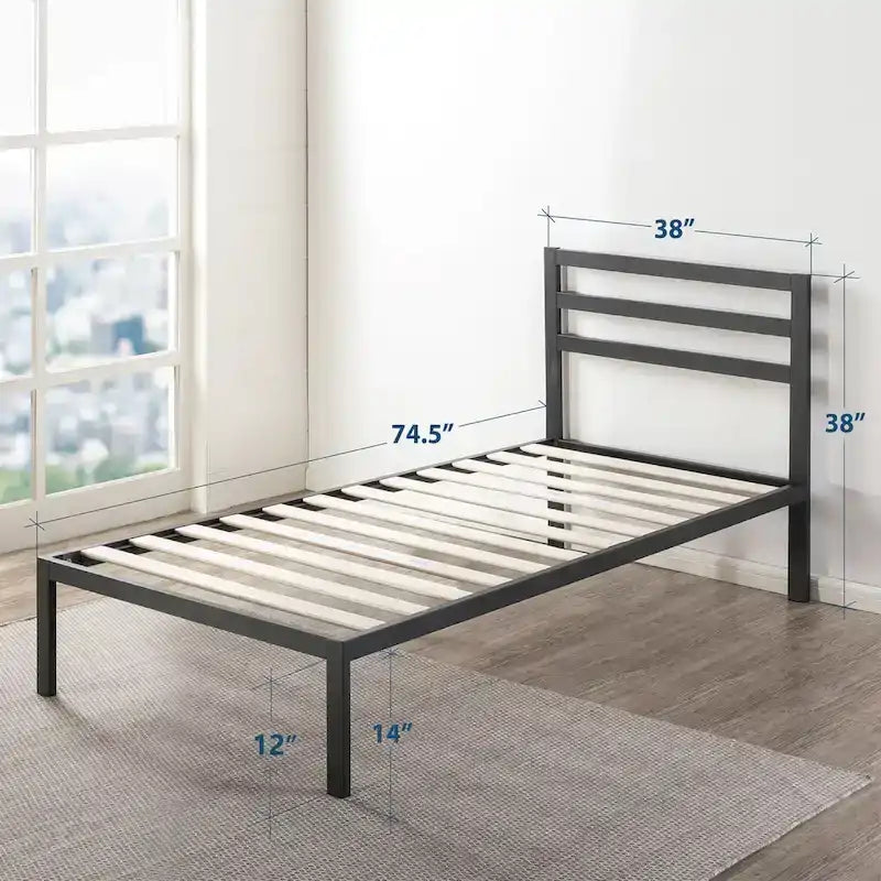 Cama de plataforma metálica de 14 pulgadas con soporte de listones de madera