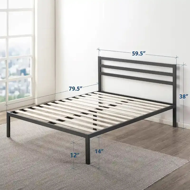 Cama de plataforma metálica de 14 pulgadas con soporte de listones de madera