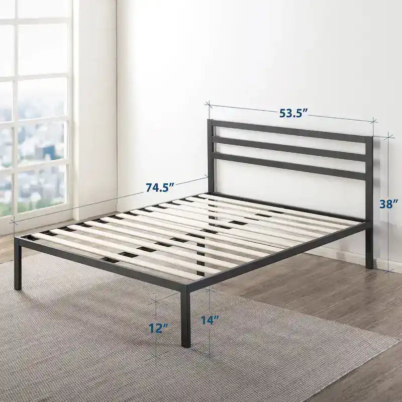 Cama de plataforma metálica de 14 pulgadas con soporte de listones de madera