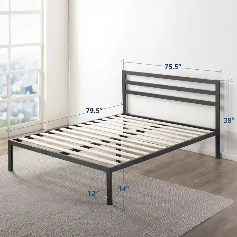 Cama de plataforma metálica de 14 pulgadas con soporte de listones de madera