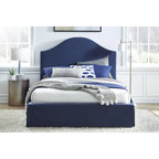 Cama con panel de almacenamiento tapizado con faldón Sur en color azul marino