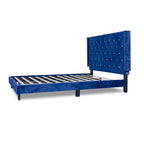 Cama con plataforma tapizada de terciopelo azul