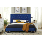 Cama con plataforma tapizada de terciopelo azul