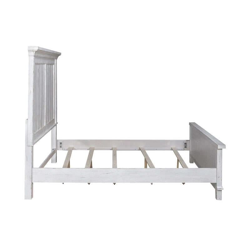 Cama, cómoda, espejo y mesita de noche River Place Riverstone en blanco y tabaco