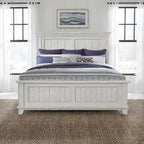 Cama, cómoda, espejo y mesita de noche River Place Riverstone en blanco y tabaco