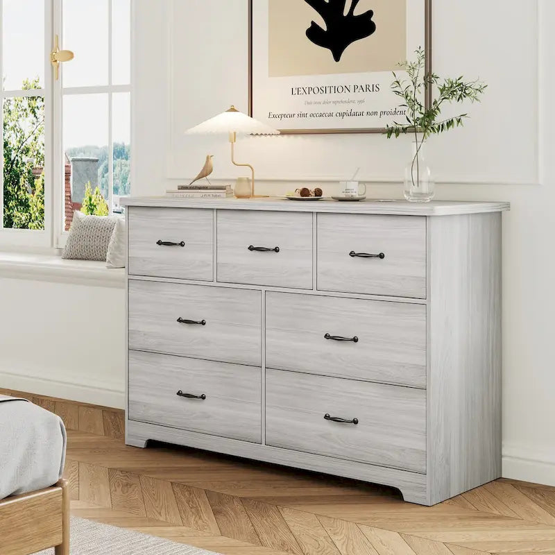 Cómoda moderna para dormitorio, aparador con 7 cajones dobles