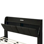 Base de cama flotante tamaño Queen con cabecera de almacenamiento, cama de plataforma tapizada moderna con puertos USB